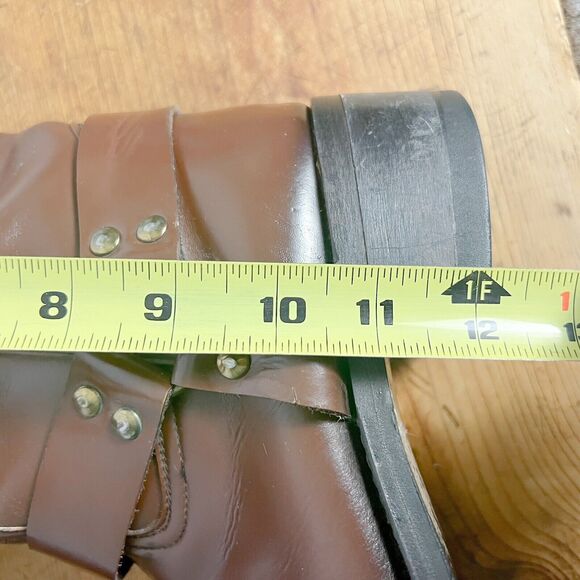 Distressed Square Toe Harness Boots Women's Size 11 Brown Faux Leather Moto Boho - Picture 9 of 13